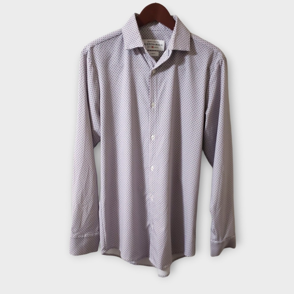 Mizzen+Main Leeward Collection Performance Shirt Small Trim Fit Purple Geo Cross